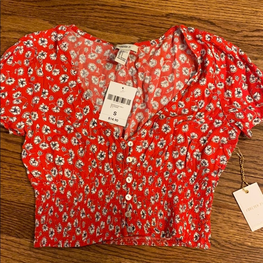 Red floral crop top